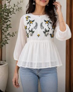 White Embroidered Peplum Kurta