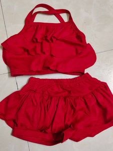 Red Ruffle swimming Set