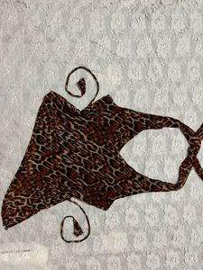 Leopard Print Halter Neck y2k asymmetrical Top