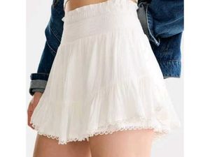 White Tiered Mini Skirt with Lace Trim