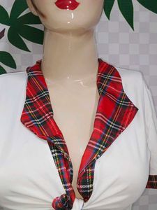 (933)Red Plaid Tie Front Top