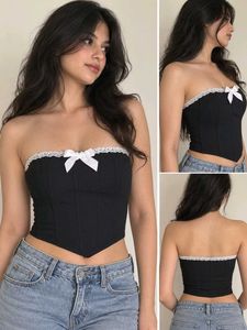 Cute Black Corset Top with Bow