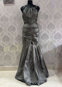 Elegant Grey Gown with Embellished Shoulders