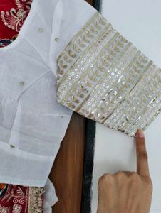 White &amp; Red Sequinned Lehenga Choli
