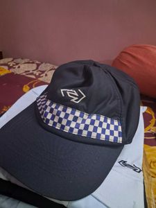 Stylish Black Cap with Checkerband