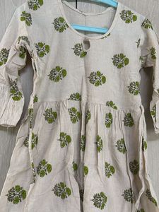 Cute Cotton Kurti with Green Floral Print