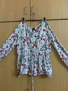 White Floral Print Top with Tie Waist