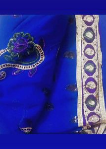Stunning Royal Blue Embroidered Saree