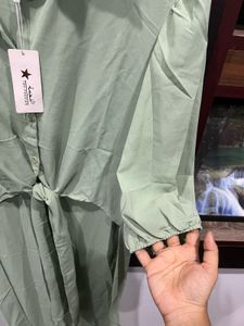 Sage Green Tie-Front Shirt Dress
