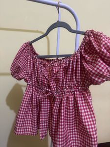 Red Gingham Off-Shoulder Top