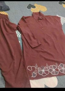 Maroon Floral Embroidered Kurta Set