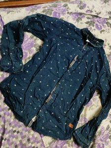 Navy Blue Patterned Casual Shirt