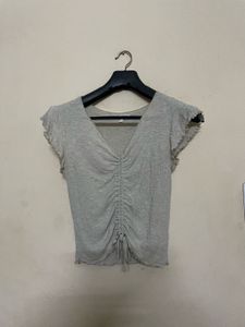 Ruched Drawstring V-Neck Top