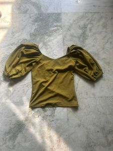 Olive Puff Sleeve Top