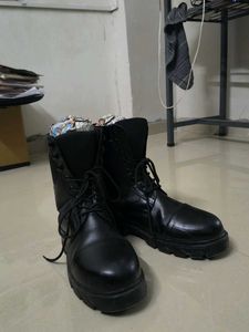 Black Leather military Lace-Up Boots