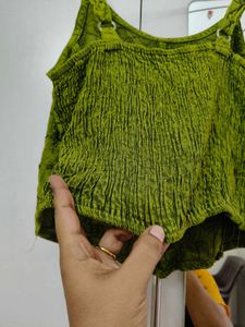 Olive green denim look rayon stylish crop top