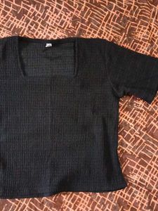 Black Ribbed Square Neck Top