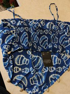 Bohemian Blue Shell Print Crop Top