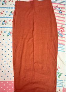 Ribbed Knit Midi Skirt - Burnt Orange