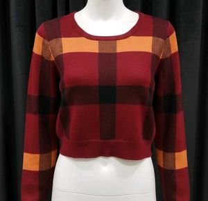 Burgundy Plaid Knit Sweater