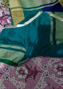 Beautiful Teal &amp; Blue Striped Saree