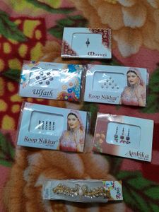 pack of 5 designer bindi with hair clip