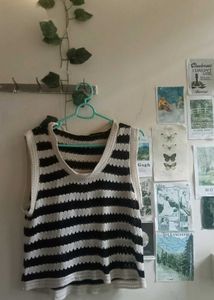 Striped Sleeveless Knit Crop Top