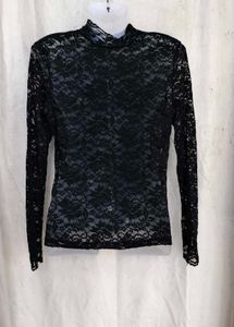 24138. Black Lace Mock Neck Long Sleeve Top
