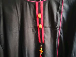 Elegant Black Kurta with Red Accents