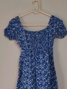 Blue Floral Print Puff Sleeve Mini Dress