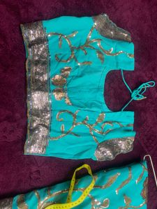Teal & Gold Sequin Indian Sari Blouse