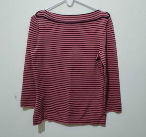 Hillard Hansen Pink Black Striped Boat Neck Top