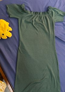 SSS Green Off-Shoulder Ribbed Mini Dress