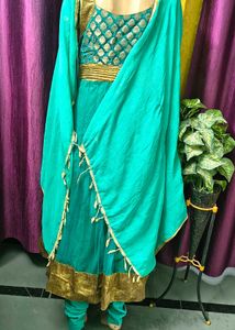 Elegant Teal Anarkali Suit with Gold Embellish
