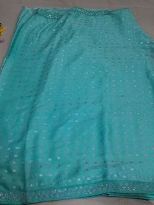 Stunning Teal Saree with Mirror Work