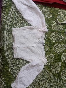 White Smocked Crop Top with Ruffles