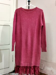 Imported pink long-sleeved sweater dress