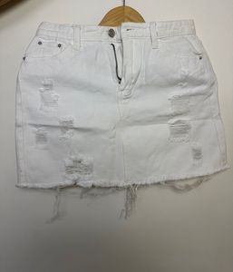 White Ripped Denim Mini Skirt