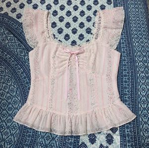 Cute Pink Floral Lace Peplum Top