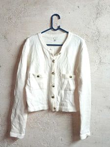 Classic White Button-Up Cardigan Cropped