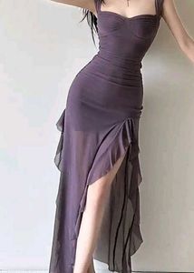 Sweetheart Neck Long Sleeves Ruffles Maxi Dress