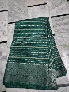 Elegant Green Saree with White Print