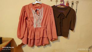 Cute Peplum Blouse & Brown Top Set, 2 to
