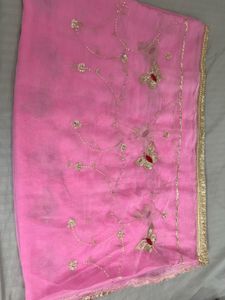 Beautiful Pink Saree with Butterfly Embroidery