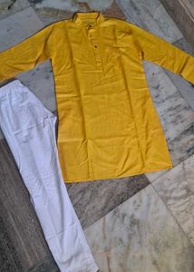 Men's Yellow Kurta with White Pajama