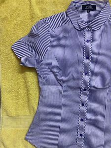 Women's Blue &amp; White Striped Button-Up Shirt