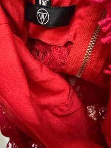 Red Lace Crop Top Blouse
