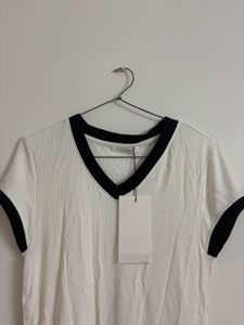 Zara White Ribbed V-Neck T-Shirt