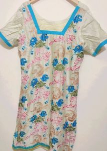 Off White Blue Pink Flower Print Suit