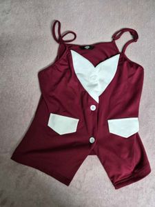 Chic Red &amp; White Button-Up Vest Dress